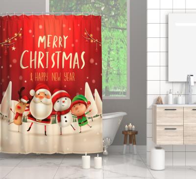 China Sustainable Christmas Tree Polyester Digital Printing Fabric Customized Father Christmas Santa Claus Shower Curtain for sale