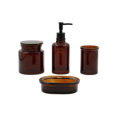 China Sustainable Glass 4 Pcs Bathroom Accessory Set Four-Piece Gift Set Amber Bath for sale