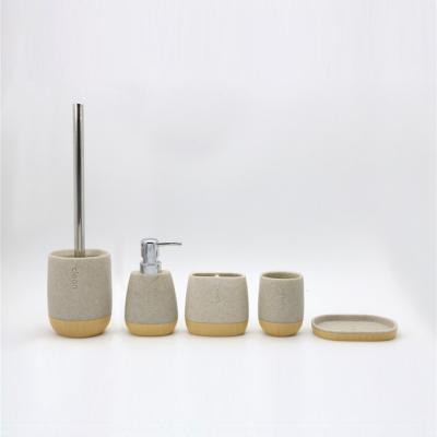 China Sustainable Home Modern Decoration Marble Effect 5PCS Polyresin Bathroom Accessories Set for sale