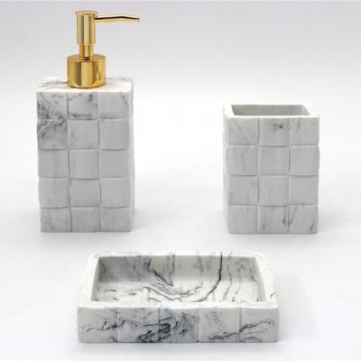 China 3 Pcs Polyresin Luxury Marble Modern Bathroom Effect Accessories Viable Bathroom Accessories Sets for sale