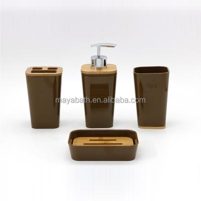 China Sustainable Plastic Bathroom Accessories Set Factory Cheap Bamboo Four-piece Set for sale