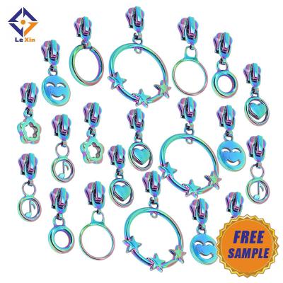 China Other Custom Rainbow Zipper Puller Head Plated Heart Round Dog Shape Key Ring Metal Custom Zipper Puller For Bag for sale