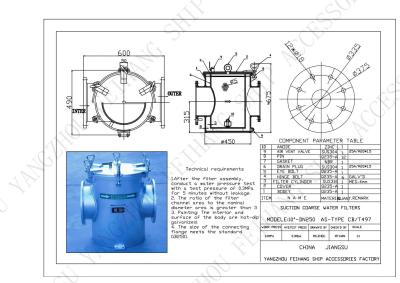 Cina Technical Drawing Model For AS250 CB/T497 Marine Coarse Water Filter & Marine Sea Water Filter in vendita