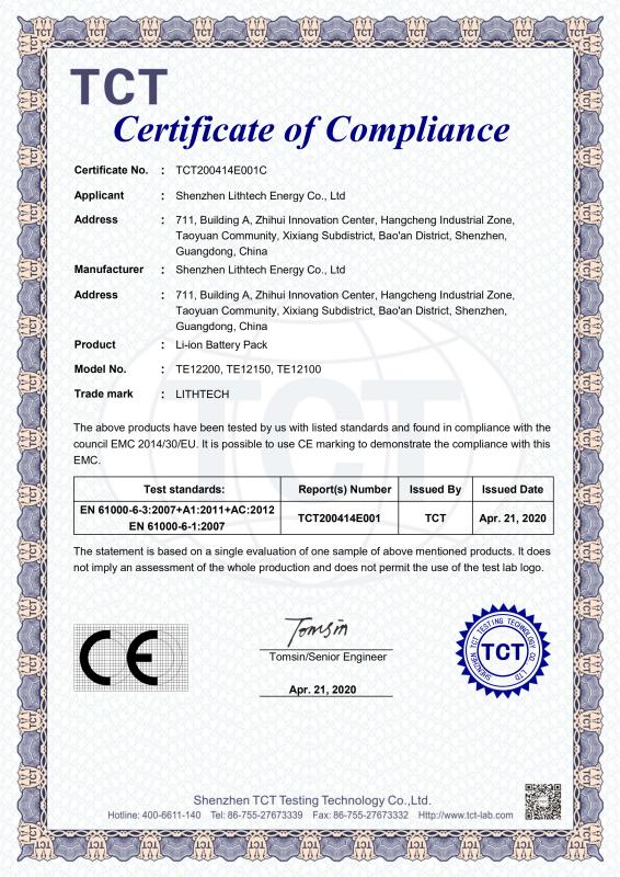 CE - Shenzhen Lithtech Energy Co., Ltd.