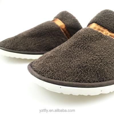 China Anti-Slip/Soft/Breathable Brown Fleece Sliver Hotel Bathroom Coral Slippers Coffee Color for sale