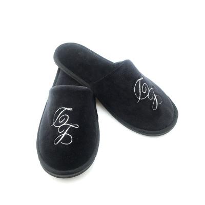 China Black Embroidered Anti-skid/Soft/Breathable Luxury Hotel Slippers for sale