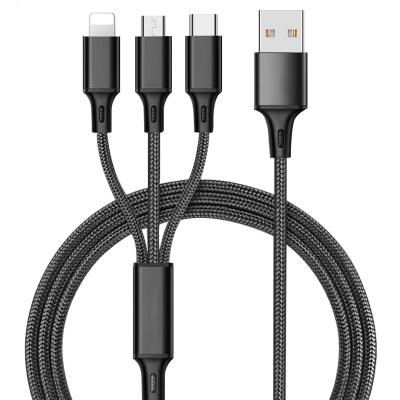 China Media Player Cable Portable Wholesale Charging Nylon Braided USB Cable Mobile Phone Fast Charging One--Three To USB Cable for sale