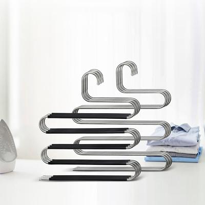 China 5 layers metal hanger stainless steel clothes pants S type hangers form space saving jeans scarf hanger for sale