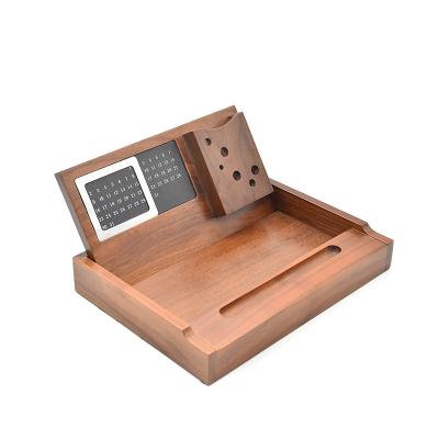 China Stationery Perpetual Calendar Sustainable Desktop Walnut Organizer Storage Wooden Storage Organizer for sale