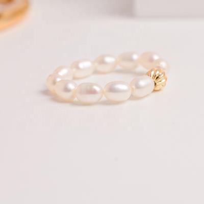 China Graceful Haiyang 2021 New Fashion Free Sample Ring Pearl 14k Gold Plated Rice Pearl Ring Freshwater Pearl Setting for sale