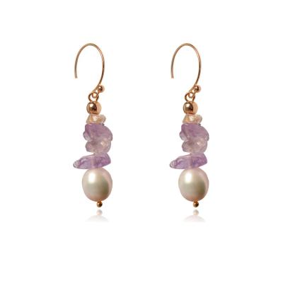 China Free Sample Finish Haiyang Handmade Quartz and Real Pearl Earrings Freshwater Pearl Stud Earrings Amethyst for sale