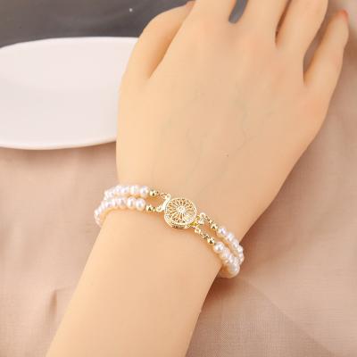 China Graceful Double Layers 925 Sterling Silver and Natural Pearl Jewelry Bangles Bracelets for Women for sale