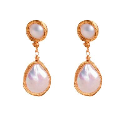 China Real Finish Haiyang Freshwater Pearl Handmade 925 Pearl Earrings Silver Baroque Freshwater Pearl Earring Jewelry for sale