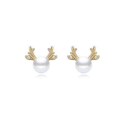 China CLASSIC Freshwater Pearl Earrings Gift 2021 Christmas Deer 925 Sterling Silver Horn for sale