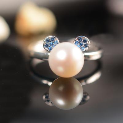 China Haiyang Mouse Pearl Graceful Freshwater Pearl Ring 925 Silver Blue Zirconia Pearl Small Rings Jewelry Women for sale