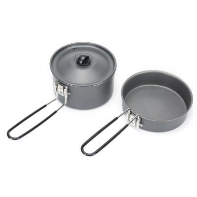 China Durable Light Weight Modern Aluminum 2 Piece Outdoor Using Cookware Pot and Fry Pan Set for sale