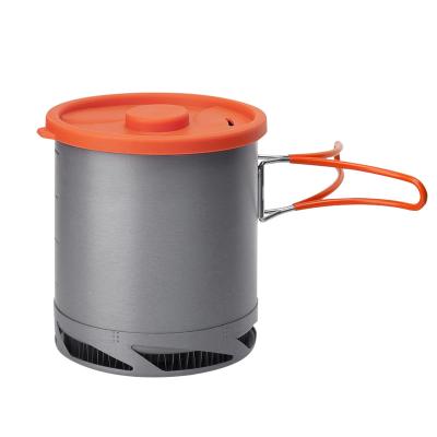 China Strip 1L Modern Solo Aluminum Camping Cooking Pot Set Outdoor Cookware Camping With Foldable Heat Exchanger System Handle for sale