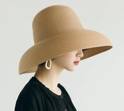 China Character Hepburn style hats, women's summer sun-shading straw hats, all-match beach hats for seaside vacations for sale