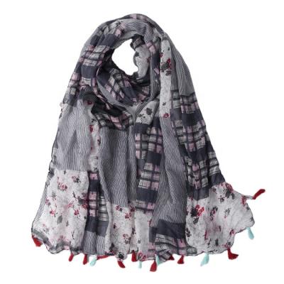 China Fashion Trend Luxury Ladies Printed Tassel Scarf Women High Quality Soft Hijab Chiffon Scarf for sale