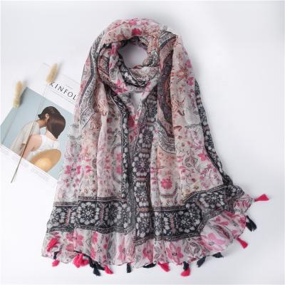 China Luxury Lady's Softest Slime Woman Printed Tassel Scarf Scarves And Shawls Nice for sale