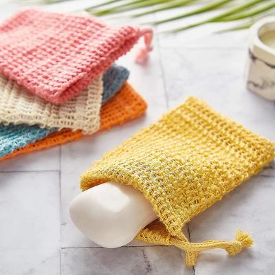 China Eco Reusable Soap Packaging Net Small Drawstring Sisal Mesh Bag for sale