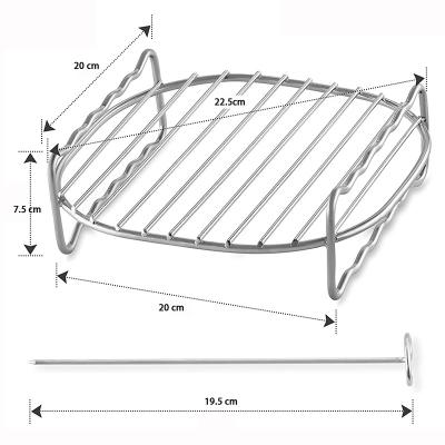 China BBQ Non-Stick Square Skewer Stainless Steel Steamer Accessories Round Air Fryer Rack with Skewer for Grill for sale