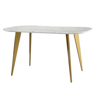 China (Other)Adjustable Luxury European Modern Wood Tables Gold Stainless Steel Leg Marble Dining Table Top Gold Set for sale