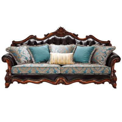 China Hot Selling Genuine Leather Solid Wood (Other) Adjustable Carving European Luxury Classic Antique Furniture Royal Sofa Set for sale