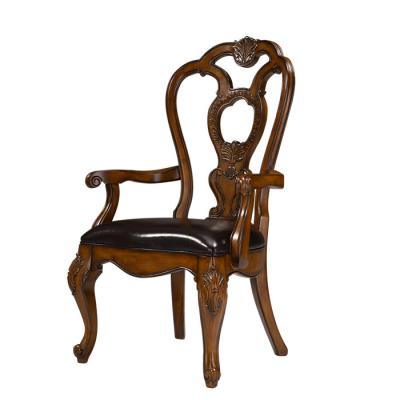 China Luxury American Style Chair Convertible For Hotel Banquet Antique High Quality Wooden Arms Black Leather Dining Chairs for sale