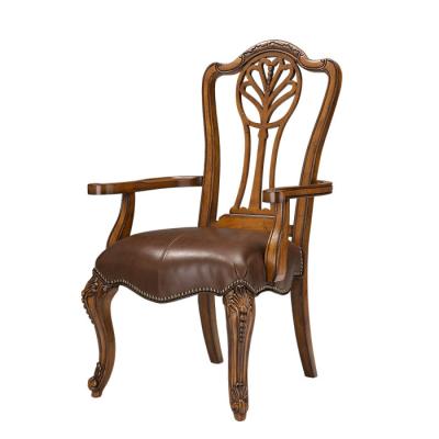 China Convertible Antique Leather Chair Hand Carved Wooden Royal Chairs For Living Room Furniture Classic Dining Chair for sale