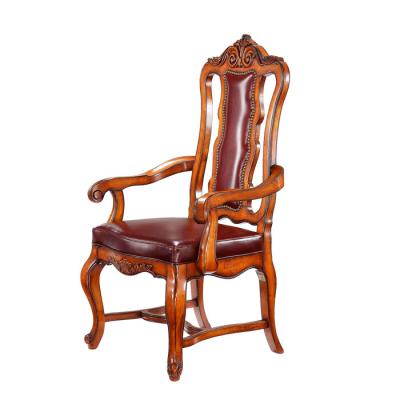 China Newest Style Convertible American Royal Furniture Wooden Legs Chairs With Armrests Leather Dining Table And Vintage Chair for sale