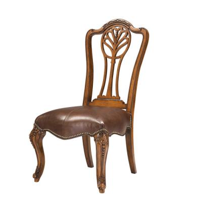 China New 2021 Convertible Wooden Royal Chairs For Living Room Furniture Antique Wood Carved Vintage Leather Dining Chair for sale