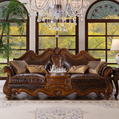 China Wood Carving Genuine Leather Villa Sofa Designs Antique Royal Luxury Hotel Sofa Set (Other) Adjustable Custom Furniture Premium Te koop