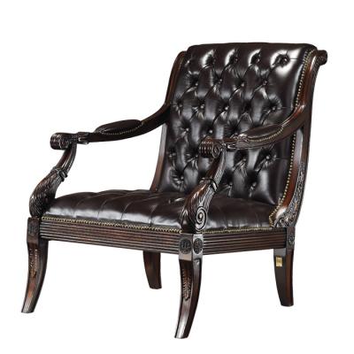 Cina Rivet Frame Leisure Luxury Solid Wood Leather Chair With Arms Living Room Seating Chair Furniture Home Chairs For In Hotels in vendita