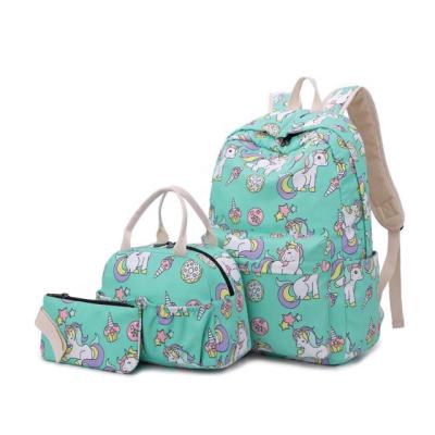 China Custom New Style Waterproof 3pcs Set Unicorn Canvas School Backpacks Nylon School Backpack Book Teenager School Bags Lunch Cooler Bag for sale