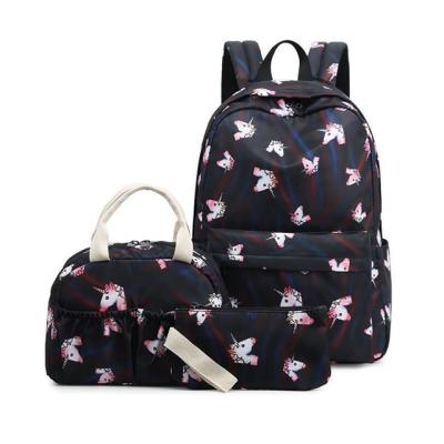 China Wholesale Custom Waterproof Schoolbag Waterproof Girls High School Leisure Backpacks Unicorn Box Three-Piece Lunch Bags Pencil Bag for sale