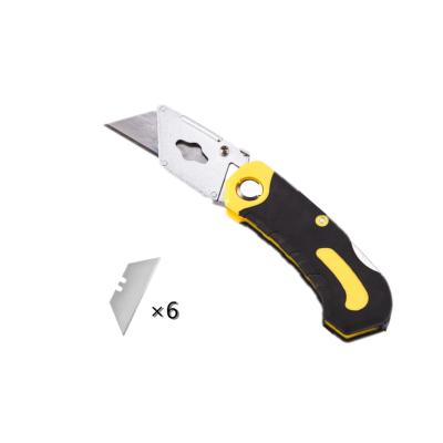 China Quick-Change Plastic TPR Handle Folding Utility Cutter Safety Utility Knife with 5PCS SK5 Replacement Blade for sale