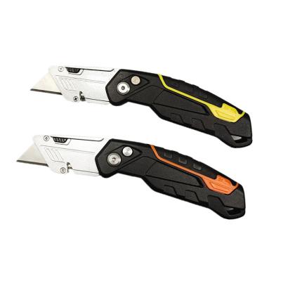 China Zinc Alloy Retractable Blade Folding Quick-Change Replacement Cutter Utility Pocket Knife With 4pcs Trapezoidal Blades for sale