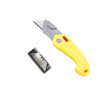 China Cheap Open Slide Plastic Foldable Utility Cutter Safe Folding Knife With 5PCS SK5 Spare Blade for sale