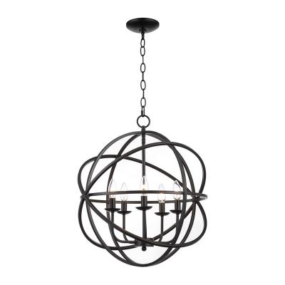 China Modern Unique Industrial Metal Black Globe Circle Design Kitchen 5 Lights Chain Chandeliers for sale