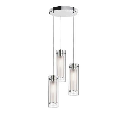 China Modern ROUND CHROME 3 LIGHTS MODERN SINGLE HOTEL ROOM ISLAND CEILING PENDANTS DOUBLE GLASS KITCHEN PENDANT LIGHT for sale