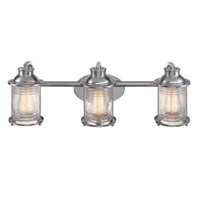 China Modern Modern 3 Light Vanity Chrome Ribbed Seeded Glass Shading Bathroom Wall Lamps for sale