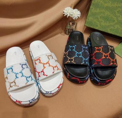 China GG home waterproof gradient color embroidered slippers spring 2022 shoe slippers new thick unique waist-increasing women wipe slippers for sale