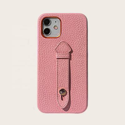 China Wholesale New Design Luxury Genuine Leather Cell Phone Case Cover With Hand Strap For iphone For iphone 12 pro max for sale