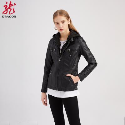 China In-Stock PU Winter Black Motorcycle Women Leather Jacket for sale