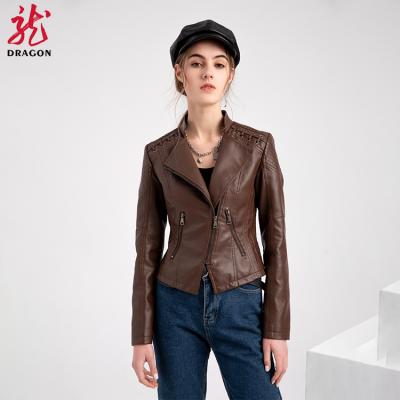 China Custom In-Stock 2021 Black Sheer Motorcycle PU Winter Women Leather Jacket For Ladies for sale