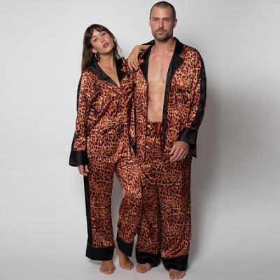 China QUICK DRY unique design European and American style pajamas plus size leopard print long sleeve ladies pajama set for sale