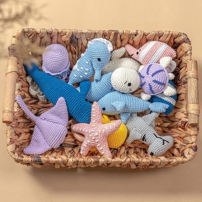 China Wooden Teether Ring Crochet Wooden Rattle Seahorse Turtle Doll Crochet Teether New Style Soft Wooden Baby Rattle for Girls Babies Boy for sale