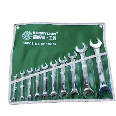 China CRV Berrylion CRV 5.5*7-30*32mm 10pcs Polished Double Open Ended Wrench Sets Handle Universal CRV Tools Open End Wrench Set for sale