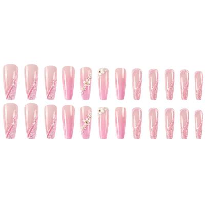 China French Long Coffin Acrylic French Style artificial fingernails press on Nails Art for women for sale